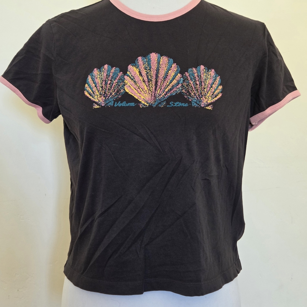 Volcom Navy Tee with Pink Trim